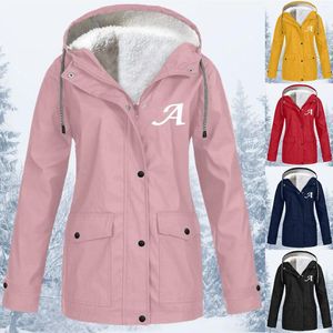 Manteau imperméable à capuche pour femmes, veste de randonnée, coupe-vent, décontracté, solide, en peluche, pour l'extérieur, grande taille, poches étanches
