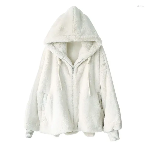 Cappotti e giacche in pelliccia bianca più spesse invernali da donna in piumino da donna Giacca in morbido velluto finto pile con cappuccio