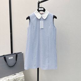 Robe de femme Coton Coton bleu Laple Laple Necl sans manches Couche de chemise imprimée Mini robe