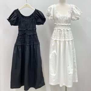 damesjurk modemerk katoenen zwart-witte midi-jurk met korte mouwen en verzamelde taille