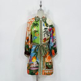 Robe de la robe pour femmes Laple cou à manches longues à manches tropicales à imprimé tropicale