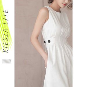 Robe femme soirée élégance genou blanc bouton noir haute attente robes moulantes bureau dame vêtements robe ropa de mujer 210608