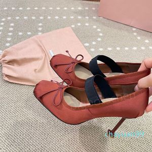 Zapatos de vestir de mujer Tacones altos Sandalia Boda Arco Zapatos formales Diseñador Satén Elástico Casual Punta cuadrada Negro Blanco Rojo Rosa Zapatos de tacón alto finos