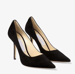 Chaussures habillées pour femmes pompe marque haute talon amour 100 mm balle en daim noir