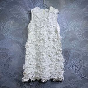 Damesjurken Europees modemerk Witte kanten mouwloze vest-mini-jurk met ronde hals