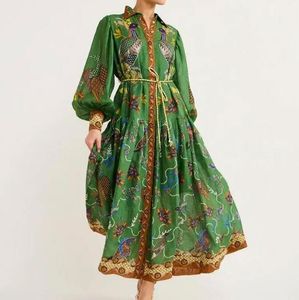 Robes pour femmes printemps et automne Nouvelle mode vintage lanterne à manches à manches à lacets à lacets à manches longues