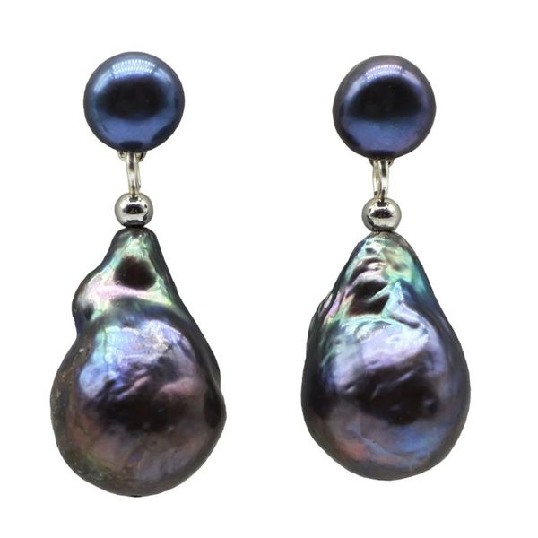 Boucles d'oreilles en perles noires pour femmes, boucles d'oreilles pendantes, naturelles, baroques, faites à la main, en argent, bijoux originaux, cadeaux pour maman, 240109