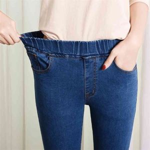 Dames Elastische Hoge Taille Skinny Jeans Plus Size 5XL 6XL Mode Vrouwen Zwart Blauw Pocket Mom Skinny Stretch Denim Broek 210809