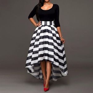 Dames elegante zwarte formele feestcocktail gestreepte jurk lange jurk 2 sets groot formaat zomerfeestjurk273P
