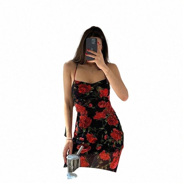 Elegante Dr Fresh Temperamento rústico de las mujeres Elegante Viaje Vacati Estilo Slim Impreso Halter LG Dres Z9pg #