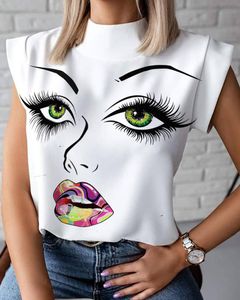 Dames Elegante Lip Print Stand-up Kraag Korte Mouw T-shirt Vakantiekantoor Werk Blouse Topmaat (S, M, L, XL, XXL)