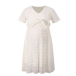 Robe de maternité élégante pour femmes Beige blanc robes de grossesse d'allaitement décontracté robe d'allaitement florale G220309