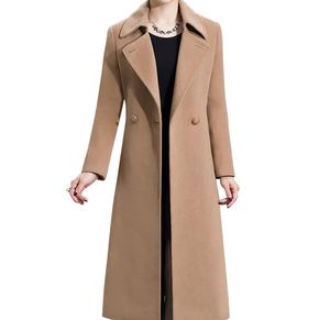 Abrigo de mezcla de lana cálido y grueso de longitud media, elegante, de color liso, para mujer