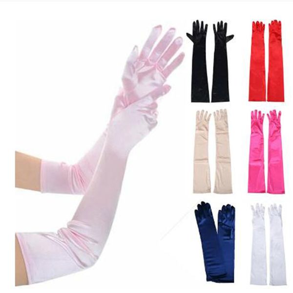 Gants de soirée en Satin pour femmes, couleur unie, longs doigts, pour événements, activités, rouge, blanc, Rose, de764