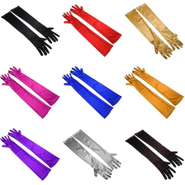 Gants de soirée en Satin pour femmes, couleur unie, longs doigts, pour événements, activités, rouge, blanc, Rose