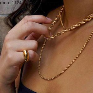 Collier à chaîne torsadée en acier inoxydable plaqué or 18 carats pour femmes, chaîne à corde épaisse, bijoux ras du cou