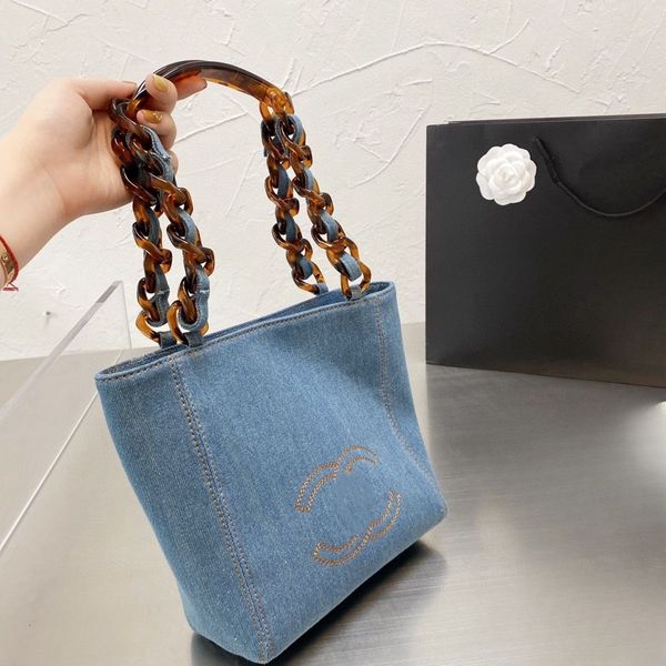 Bolso de moda para mujer, bolso de diseñador, bolso de mano, bolso de compras de mezclilla de alta calidad, bolso de mano de lujo de gran capacidad, bolso de hombro con cadena de vidrio informal