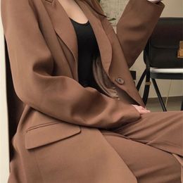 Dames mode blazer broekpak kantoor dames zakelijk pak lange mouw jasetjes tweedelige set femme herfst kleding 220812