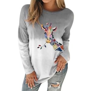 Dames mode casual tops schattige bedrukte gradiënt stropdas kleurstof lange mouw hoodie dames los o nek plus size sweatshirt pullovers 210803