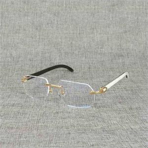 Gafas de sol de diseñador de moda para mujer Cuadrado de madera natural Claro Cuerno de búfalo Montura de anteojos sin montura de gran tamaño para hombres Lectura Óptica Oval Oculos GafasKajia