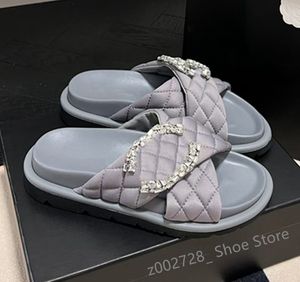 Mode féminine double canal chaussure plate-forme curseur sandales de plage diamant grille croix semelle épaisse cuir matelassé noir chevrons pantoufle marque de luxe chaussures de créateur