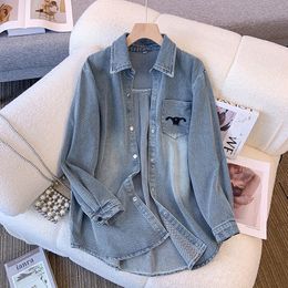 Fashion Fashion Broidered Denim Shirt Jacket Designer Blouses Shirts Femmes Tops à manches longues