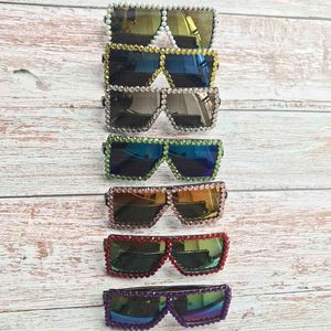 Gafas de sol de viaje de gran tamaño cuadradas Retro con cinturón de colores hechas a mano a la moda para mujer UV400