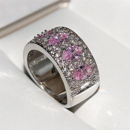 Joyería de moda para mujer Plata de ley 925 Corte ovalado Topacio rosa CZ Diamante Eternidad Mujeres Anillo de compromiso de boda para Lo2931