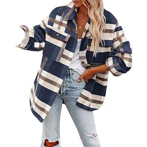 Mode femme Plaid dessus de chemise manteau en laine femme automne Streetwear revers à manches longues veste ample décontractée fille Cardigan chemise