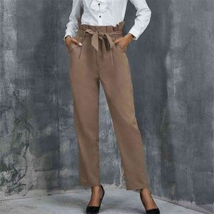 Mode féminine arc plissé pantalon droit automne femmes pantalons de survêtement cordon pantalon bas pantalon pleine longueur bureau dame 210508