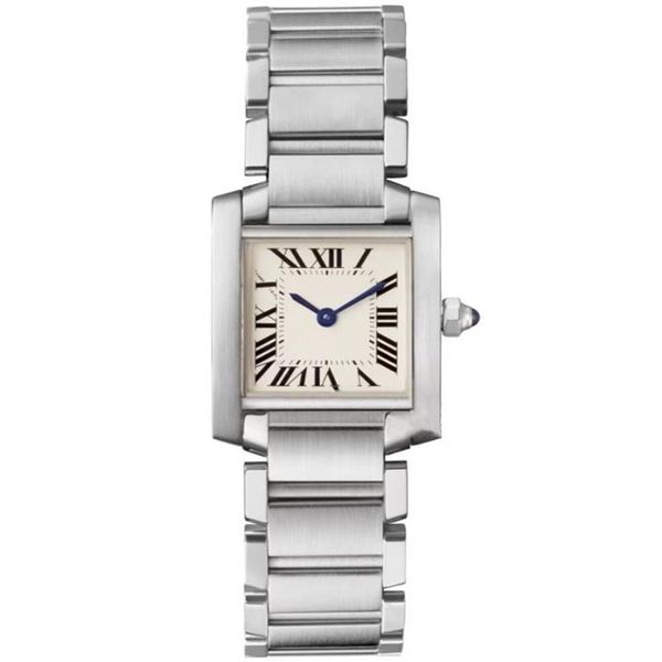 Montre à quartz pour femmes, cadran carré de 25mm, échelle de chiffres romains, étanche, verre saphir entre argent inoxydable 2442