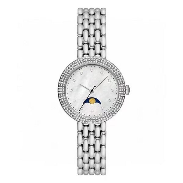 Reloj de cuarzo a la moda para mujer, esfera plateada, 28 mm, diamante importado, movimiento avanzado original, función de fase electrónica, sincronización, reloj de acero fino 316L R11461