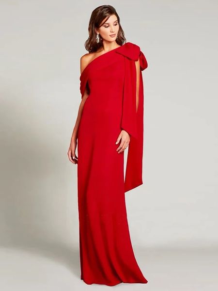 Vestido Formal De noche rojo a la moda para mujer 2024, vestido De fiesta De graduación De satén suave hasta el suelo con lazo De un hombro