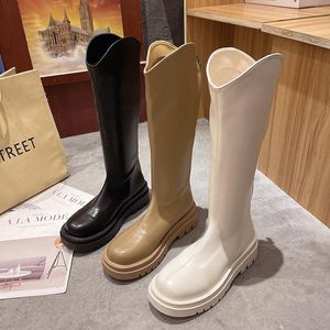 Fashion Fashion Sexy Boots Boots automne et hiver genou-hauteur rond Toe noirs talons hauts bottas Calzado Mujer 4885