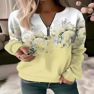 Sweat à capuche floral à la mode pour femmes, chemise de sport peinte à floral avec conception de fermeture éclair, chemise sportive féminine imprimée en 3D