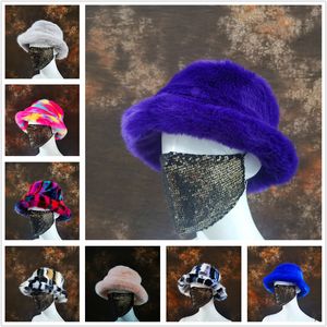 Sombreros de cubo de piel sintética para mujer, gorro de pescador estampado único, cálido y esponjoso para invierno