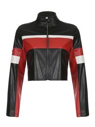 Dames motorjas van kunstleer met ritssluiting en gewatteerde mouwen - Stijlvolle bikerjas voor een trendy look 240112