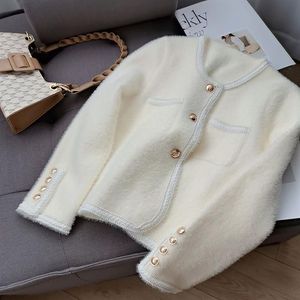 Cardigan tricoté en fausse laine mohair pour femme, pull à simple boutonnage, manteau, couleur unie, 331R