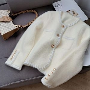 Manteau cardigan pull simple boutonnage en laine faux mohair pour femme couleur unie254T