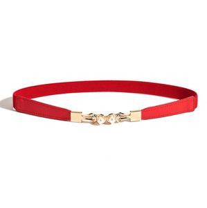 Fijne elastische riem van dames prachtige stijlvolle parel dubbele gesp gordels solide kleur eenvoud alle match riem kleding accessoires 4 kleuren