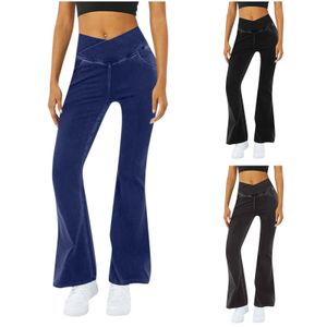 Dames Flare Broek Effen Kleur Hoge taille Beweging Normale Jeans Getailleerde zak Koel Ademend Gewassen Rekbaar 240127