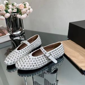 Dames platte jurk Designer Damesronde Toe Rhinestone Boat Shoes Luxe leer geklonken Buckle Mary Jane schoenen comfortabel balletplaat-formaat luxe sneaker zwart