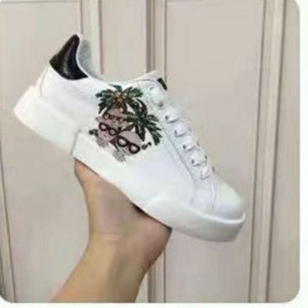 Zapatos planos De Mujer, zapatos informales, zapatos deportivos blancos, apliques De flores rosas, punta redonda, estampado De cuero genuino, Zapatos De Mujer, talla 34-45 asdaw