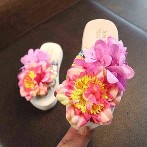 Dames flip-flops semi-hoge hakken ouder kind slipper kustvakantie trendy schoenen sandalen zomer anti-slip bloemen slipper G220523