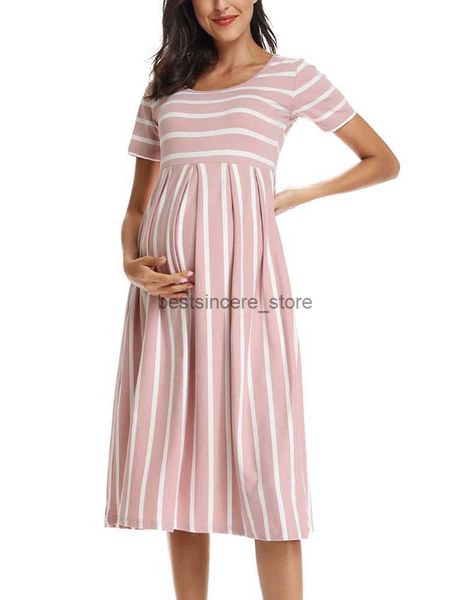 Vestidos de maternidad holgados de manga corta con flores para mujer, ropa de embarazo, vestido informal de verano con cintura suave y estampado plisado hasta la rodilla L230522 11