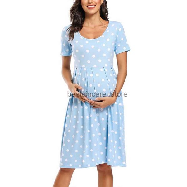 Vestidos de maternidad holgados de manga corta con flores para mujer, ropa de embarazo, vestido informal de verano con cintura suave y estampado plisado hasta la rodilla L230522 51