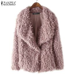 Manteaux de fourrure moelleux pour femmes Vêtements d'hiver 2019 ZANZEA Casual Revers Vestes à bouton unique Automne Femme Coupe-vent à manches longues T200111