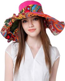 Sombrero de visera de playa reversible plegable y flexible para mujer, ala ancha