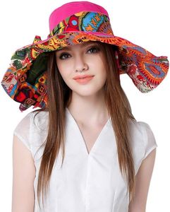 Sombrero de visera de playa reversible plegable y flexible para mujer, ala ancha