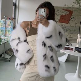 Manteau chaud court d'automne et d'hiver en fourrure de renard pour femmes avec un tempérament amincissant Version coréenne motif léopard des neiges grande taille décontractée 986992
